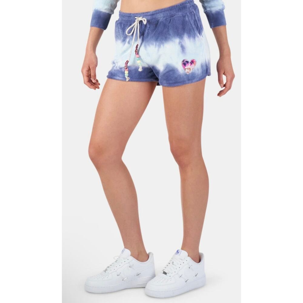 LoveShackFancy Careen Shorts wave tie-dye Terrycloth Org Retail $185 Heart patch